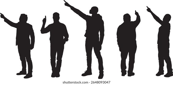 Vetor; silhueta de um grupo de homens apontando para cima