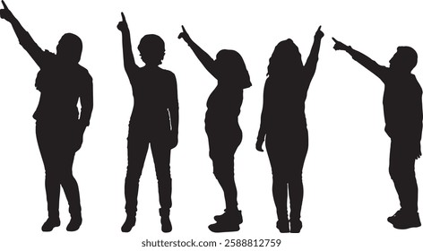 vector; silhouette, of a group of men standing pointing up