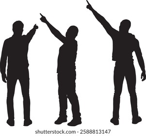 vector; silhouette, of a group of men standing pointing up