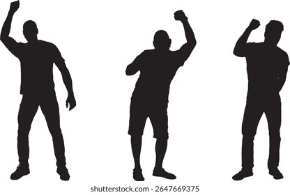 Vector; silhouette of a group of men standing and fist up
