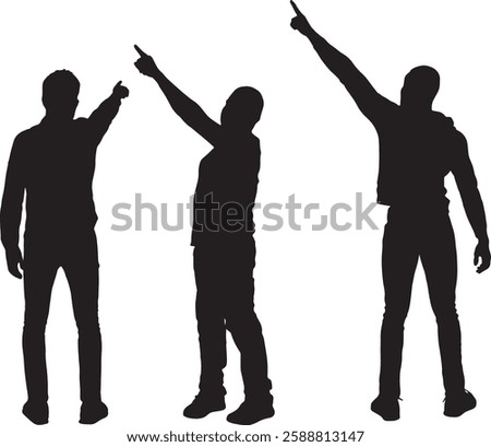 vector; silhouette, of a group of men standing pointing up