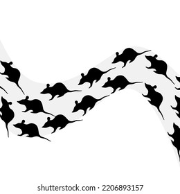 Vector silhouette of a group of mice walking together. House mouse colony. Isolated on a white background