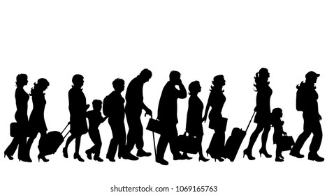 Vector silhouette of group of people on white background.