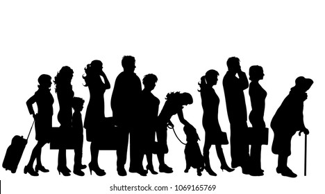 Vector silhouette of group of people on white background.