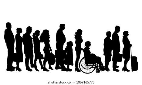 Vector silhouette of group of people on white background.