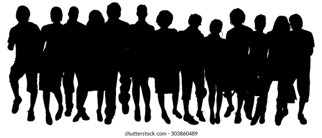 Vector silhouette of a group of people on a white background.