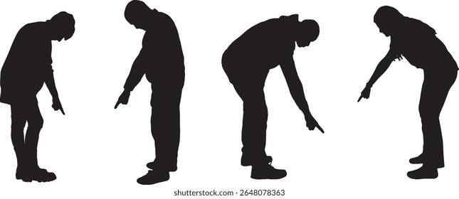 Vector; silhouette of a group of people pointing their fingers at the ground