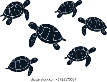 Silueta de Vector de un grupo de tortugas