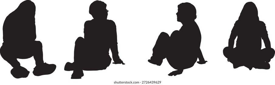 vector, silhouette of a group of women sitting on the floor