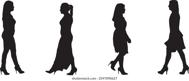 vector; silhouette of a group of women walking
