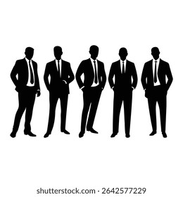 vector silhouette of a group of young businessmen
