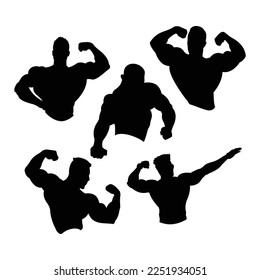 vector silhouette half body style bodybuilding pose isolated white background