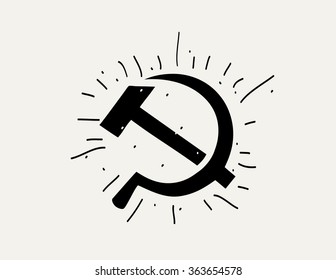 Vector silhouette of the hammer and sickle. Vector hand drawn image.