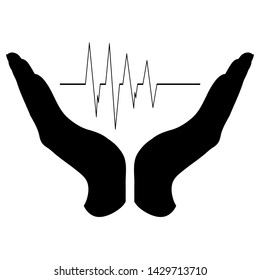 Vector silhouette of a hand in a defensive gesture protecting a pulse. Symbol of insurance, life, healthy,protection,