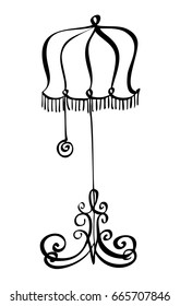 Vector silhouette of hand drawn classy  floor lamp stand on white background, isolated transparent cartoon painted illustration of vintage lamp with curves, high quality