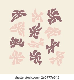 Vector silhouette hand drawn composition on pastel background. Organic abstract shapes. Trendy 60s 70s retro naive art for posters, print, design, wallpaper