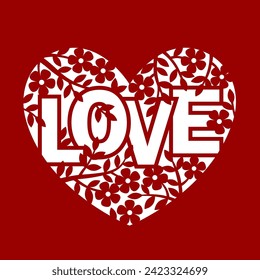 Ilustración dibujada a mano con silueta vectorial. Tarjeta de invitación floral al estilo de encaje para Boda o Día de San Valentín. Plantilla para corte por láser