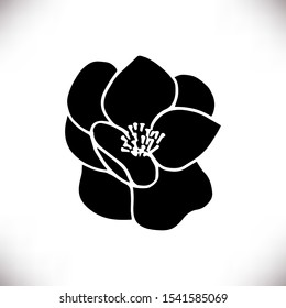 Vector silhouette of hand drawn magnolia flower isolated on white background. Spring botanical design element. Perfect for print, banner,poster, greeting card, wedding invitations,web sites,apps 