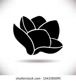 Vector silhouette of hand drawn magnolia flower isolated on white background. Spring botanical design element. Perfect for print, banner,poster, greeting card, wedding invitations,web sites,apps 
