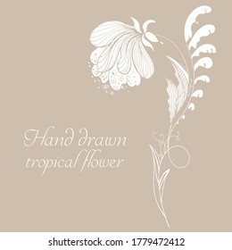 Silueta vectorial de flor tropical dibujada a mano. Ilustración floral en estilo de esbozo. Fondo de verano con flor tropical para viajar o camiseta. Aislado