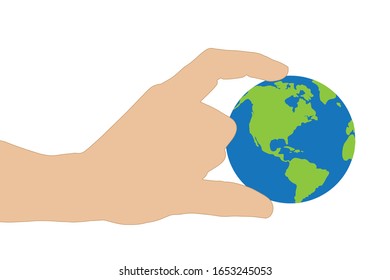 Vektorillustration Silhouette der Hand halten Welt auf weißem Hintergrund. Symbol des rettenden Planeten.