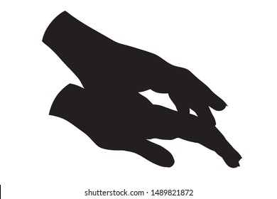 Vector silhouette of a hand holding another hand. Symbol of family, care, safe, protect,help.