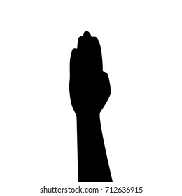 Vector silhouette of a hand. Isolated vector on white background.