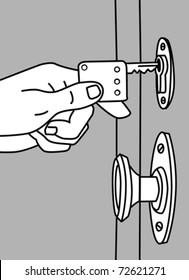 vector silhouette hand with key on white background