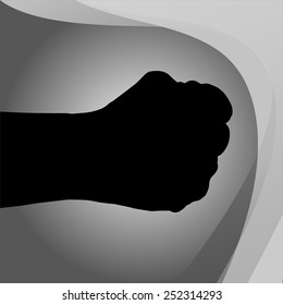 Vector silhouette of a hand on a gray background.