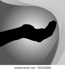 Vector silhouette of a hand on a gray background.