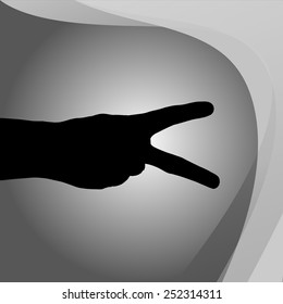 Vector silhouette of a hand on a gray background.