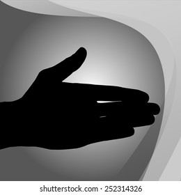 Vector silhouette of a hand on a gray background.