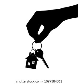 Silueta de Vector de la demostración de la mano de llaves de la casa sobre fondo blanco.