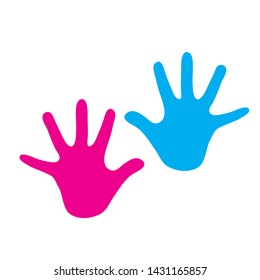 Vector silhouette of child´s hand shows palm on white background. Symbol of childhood.