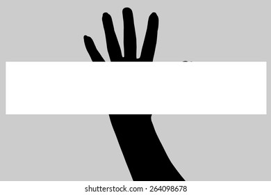 Vector silhouette of a hand with a sign for text.