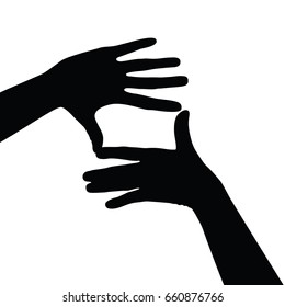 Vector silhouette of hand symbol that means frame on white backgroun