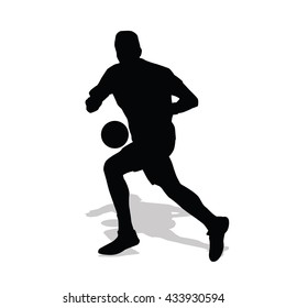 Vector silhouette of handball player running with ball.