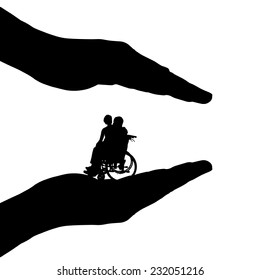 Vector silhouette of hands to protect the couple.
