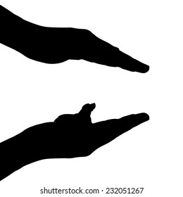 Vector silhouette of hands to protect the dog.
