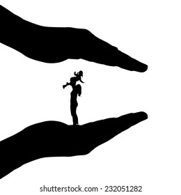 Vector silhouette of hands to protect the family.