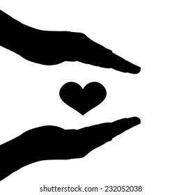 Vector silhouette of hands to protect the heart.