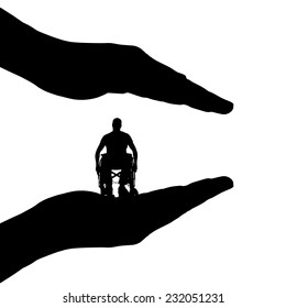 Vector silhouette of hands to protect the man.