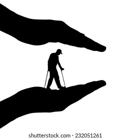 Vector silhouette of hands to protect the man.