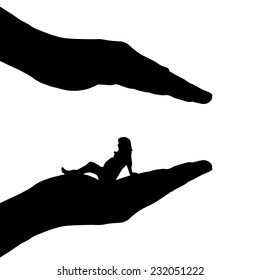 Vector silhouette of hands to protect the woman.