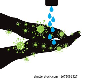 Vector silhouette of hands wash by water on white background. Symbol of healthy and hygiene.