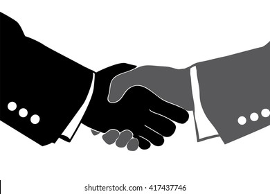 Vector silhouette of handshake on white background.