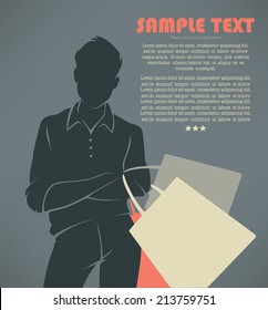 vector silhouette of handsome man with shopping bags