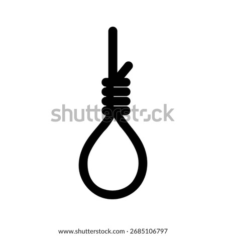 Vector silhouette of a hanging noose, symbolizing despair, prominently displayed against a clean, plain white background, emphasizing the starkness of the icon.