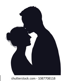Vector silhouette of happy couple isolated on white background