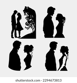 Silueta vectorial de pareja feliz aislada en fondo blanco